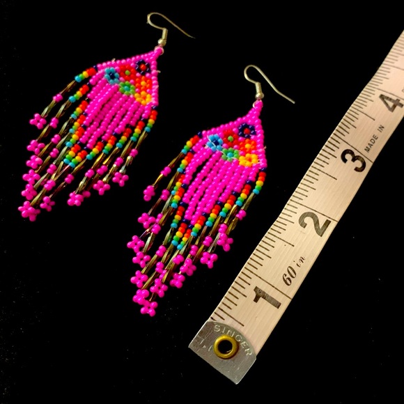 Mexican Artisanal Boho Fringe Tassel Beaded Earrings - Picture 4 of 4